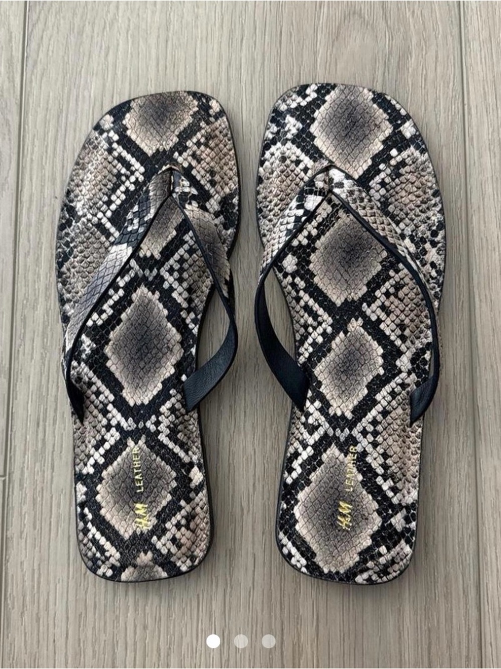 H&M Snake-Print Thong Sandals in Black and Cream